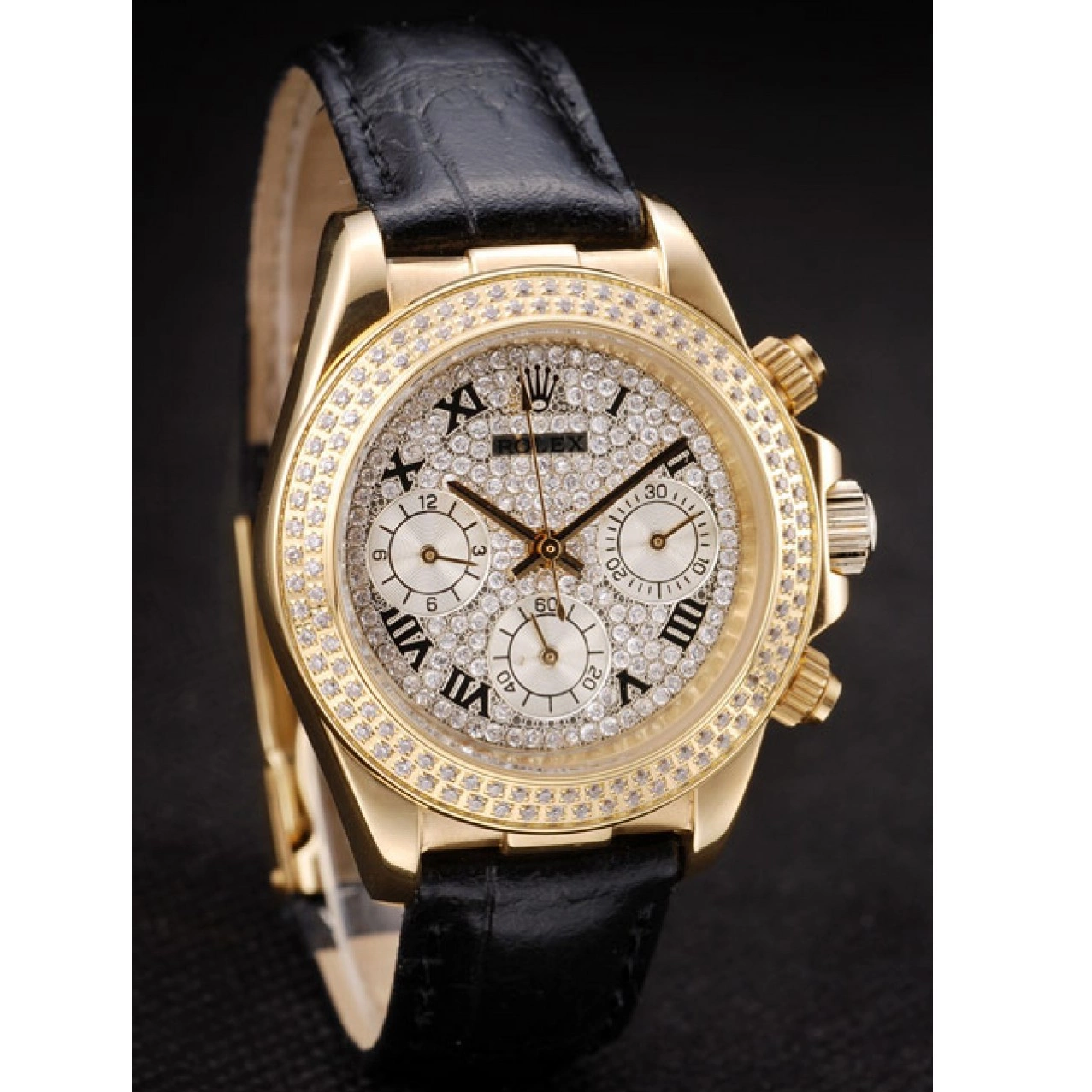 Aaa replica watch Crystal Daytona Rolex Studded Bezel Studded Case Crystal Dial Lady 98238 Gold 0604